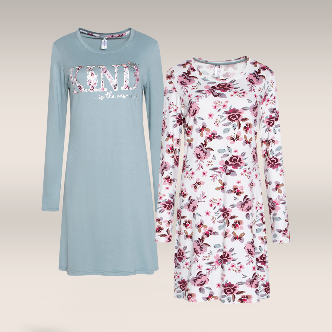 2 Pack long sleeve sleepshirt floral-ASSORTED-M