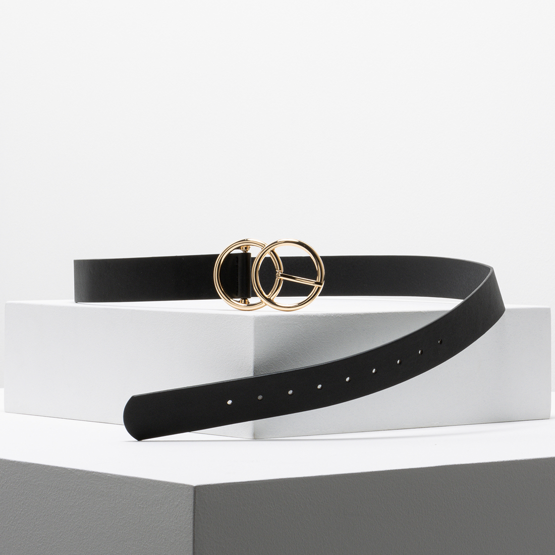 GOLD BUCKLE BELT BLACK-BLACK-S/M