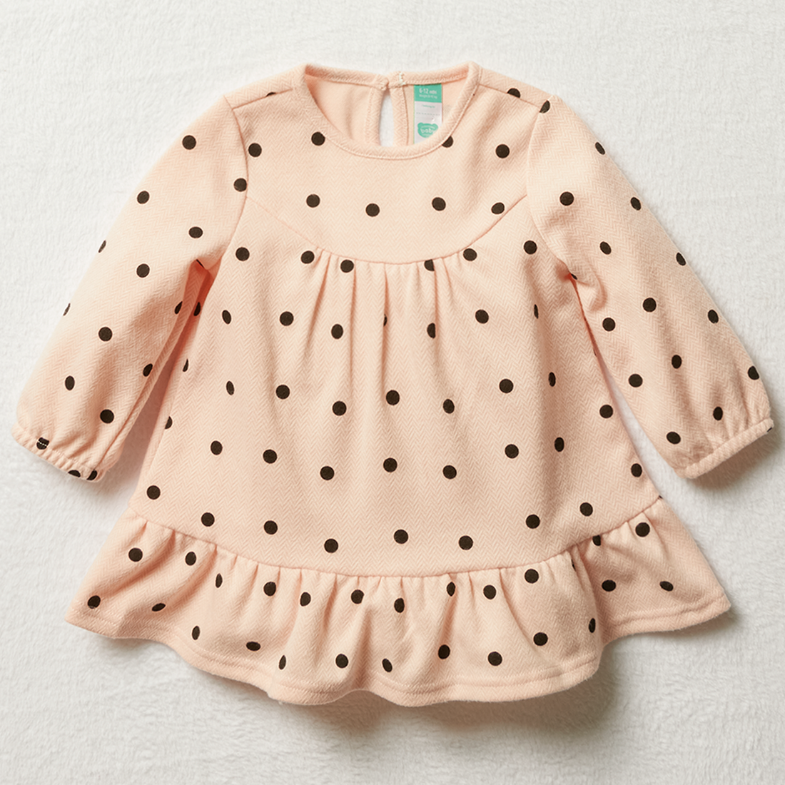 Herringbone spot dress strawberry cream-DUSTY PINK-6-12 MTHS