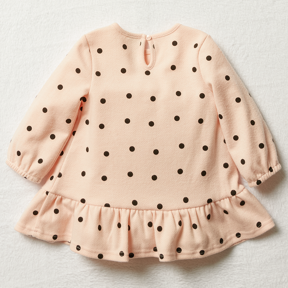 Herringbone spot dress strawberry cream-DUSTY PINK-6-12 MTHS