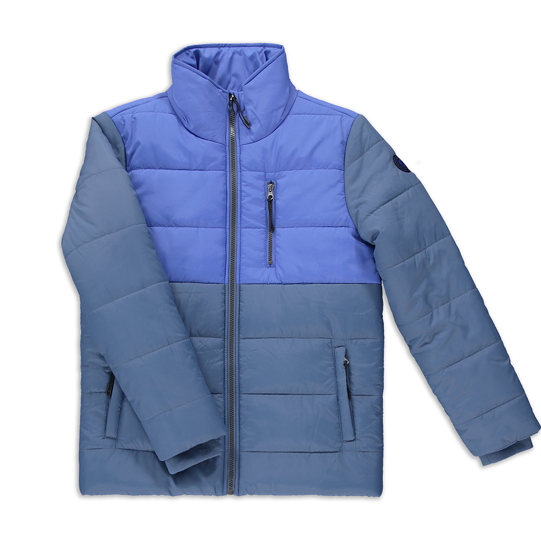 FUNNEL NECK ZIP THROUGH PUFFER JACKET BLUE-COBALT-11-12 YRS