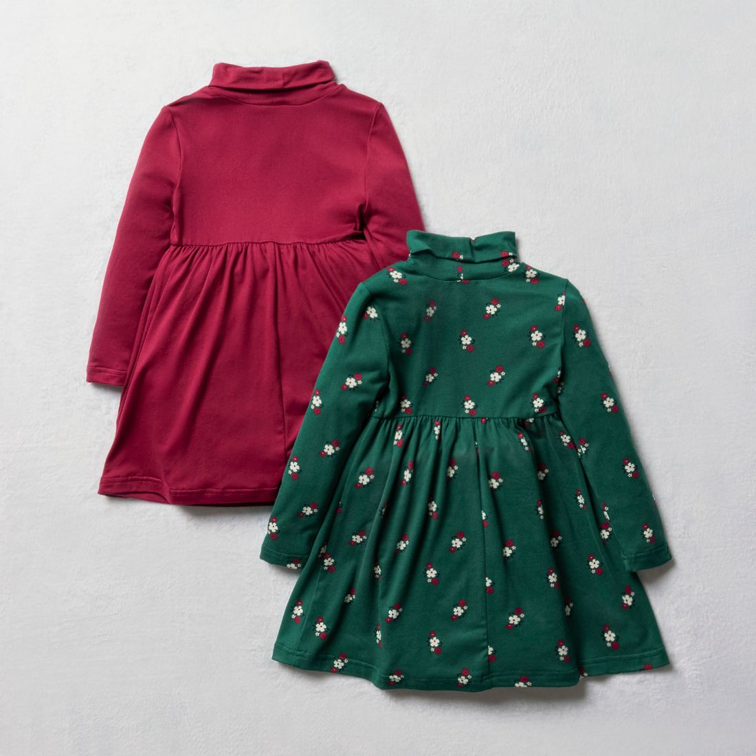 2 pack floral furtleneck dress magenta and green-FOREST-2-3 YRS