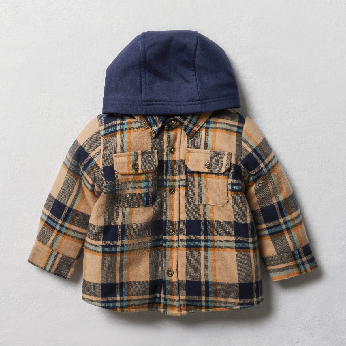 Hooded check shacket tuscany navy-MOCHA-3-6 MTHS