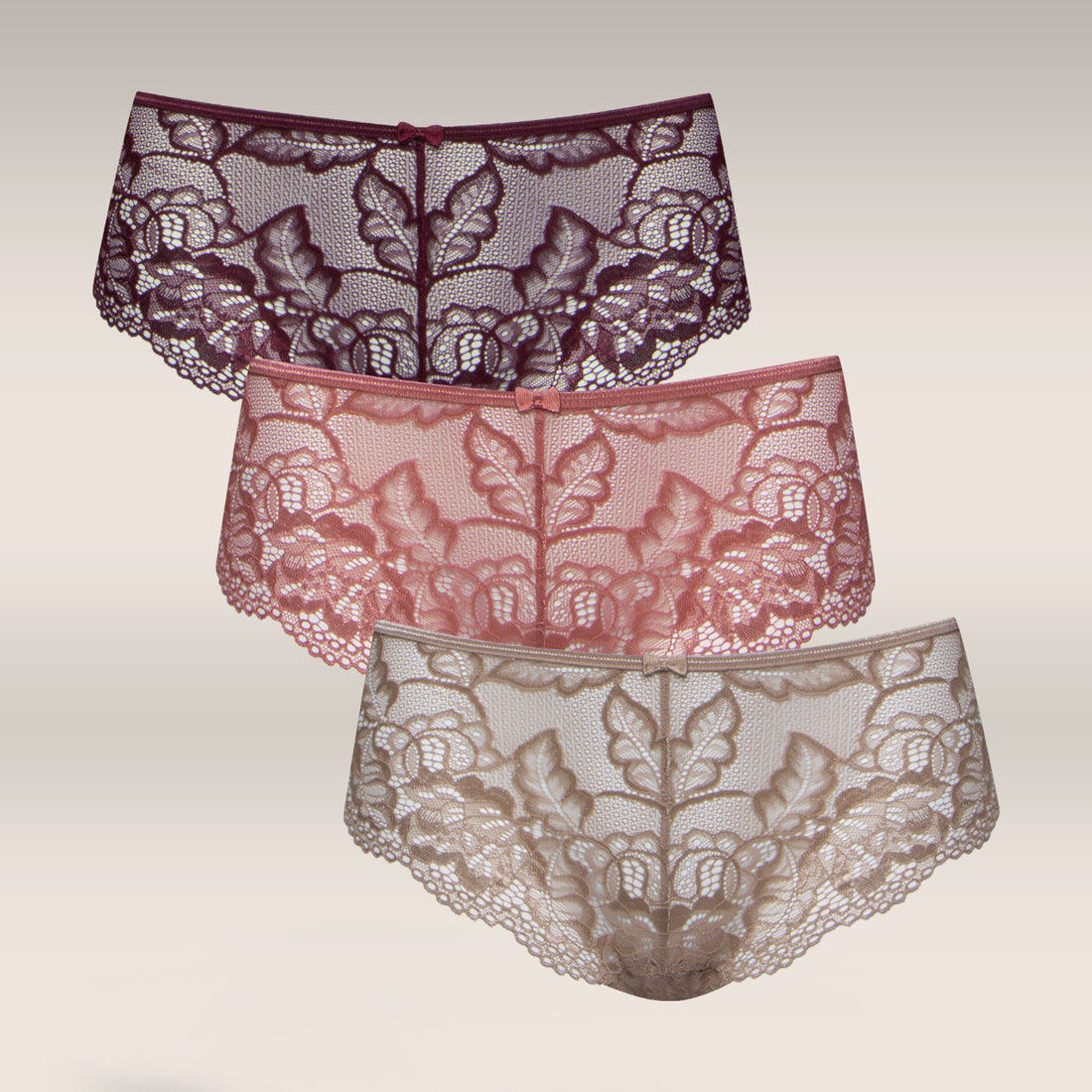 3 PACK BOYLEG LACE  WINE TOAST CORAL-WINE-M