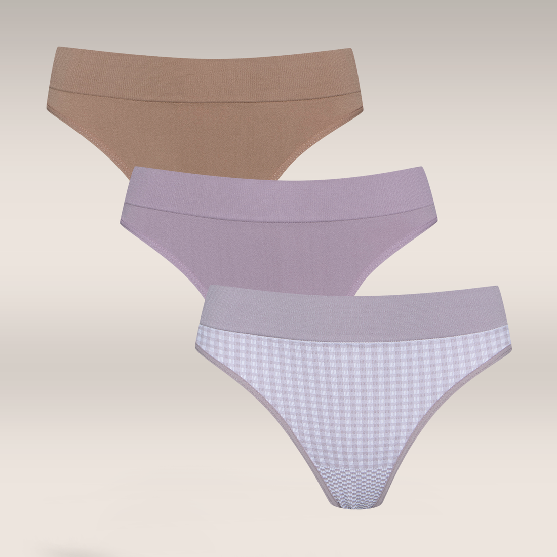 3pk Seamfree thong panty check elderberry-MAUVE-M