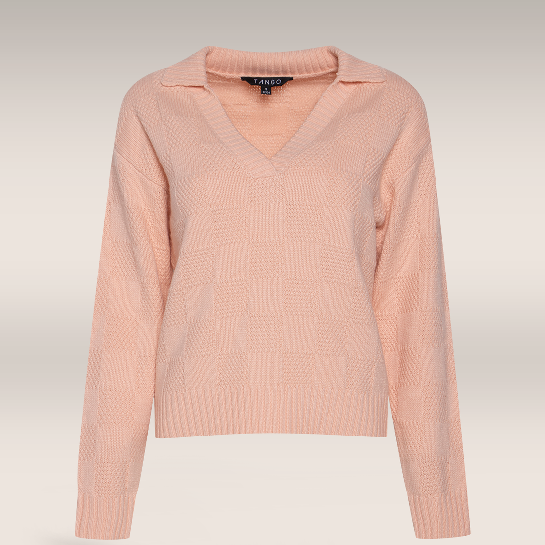 Collared block knit pullover peach-DUSTY PINK-M