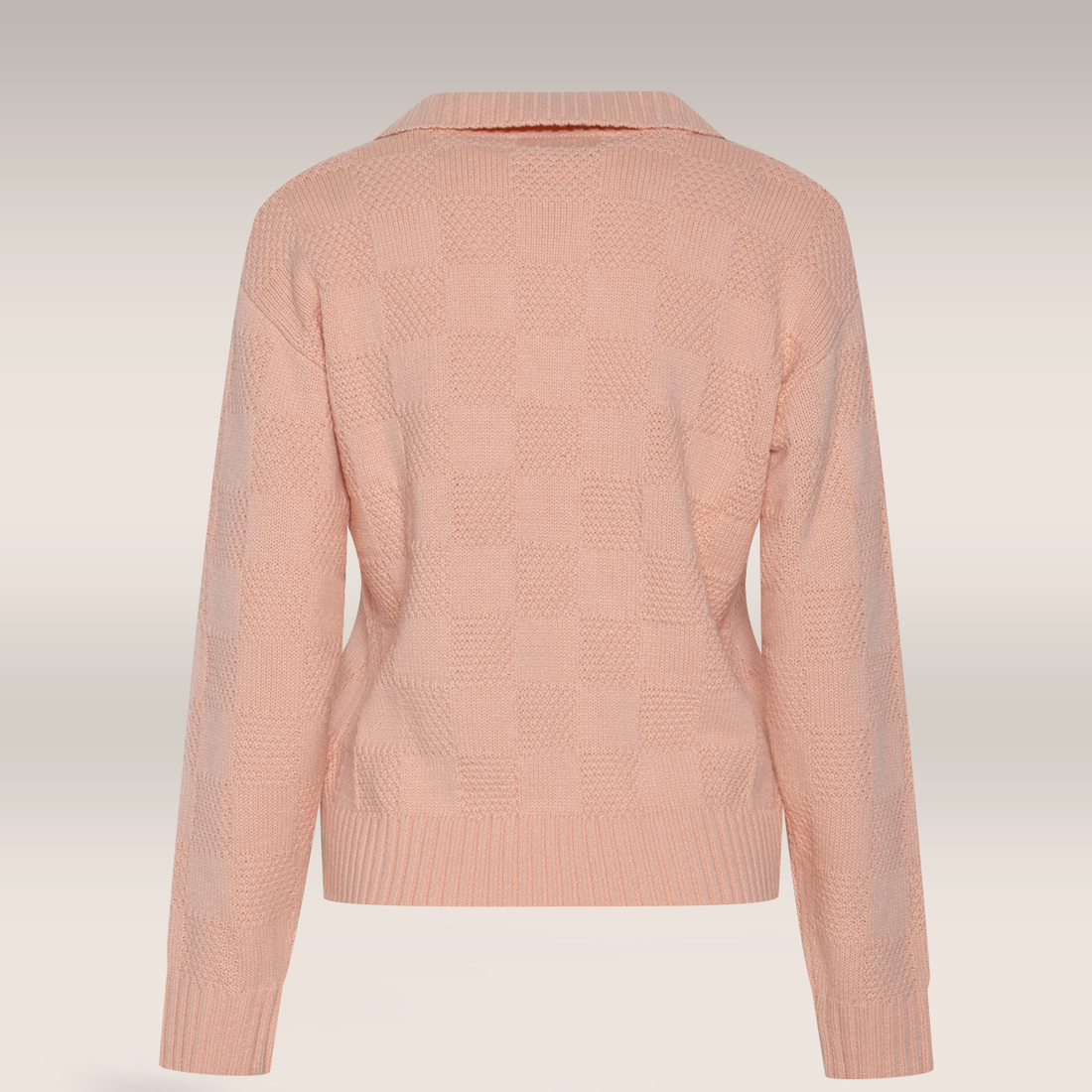 Collared block knit pullover peach-DUSTY PINK-M