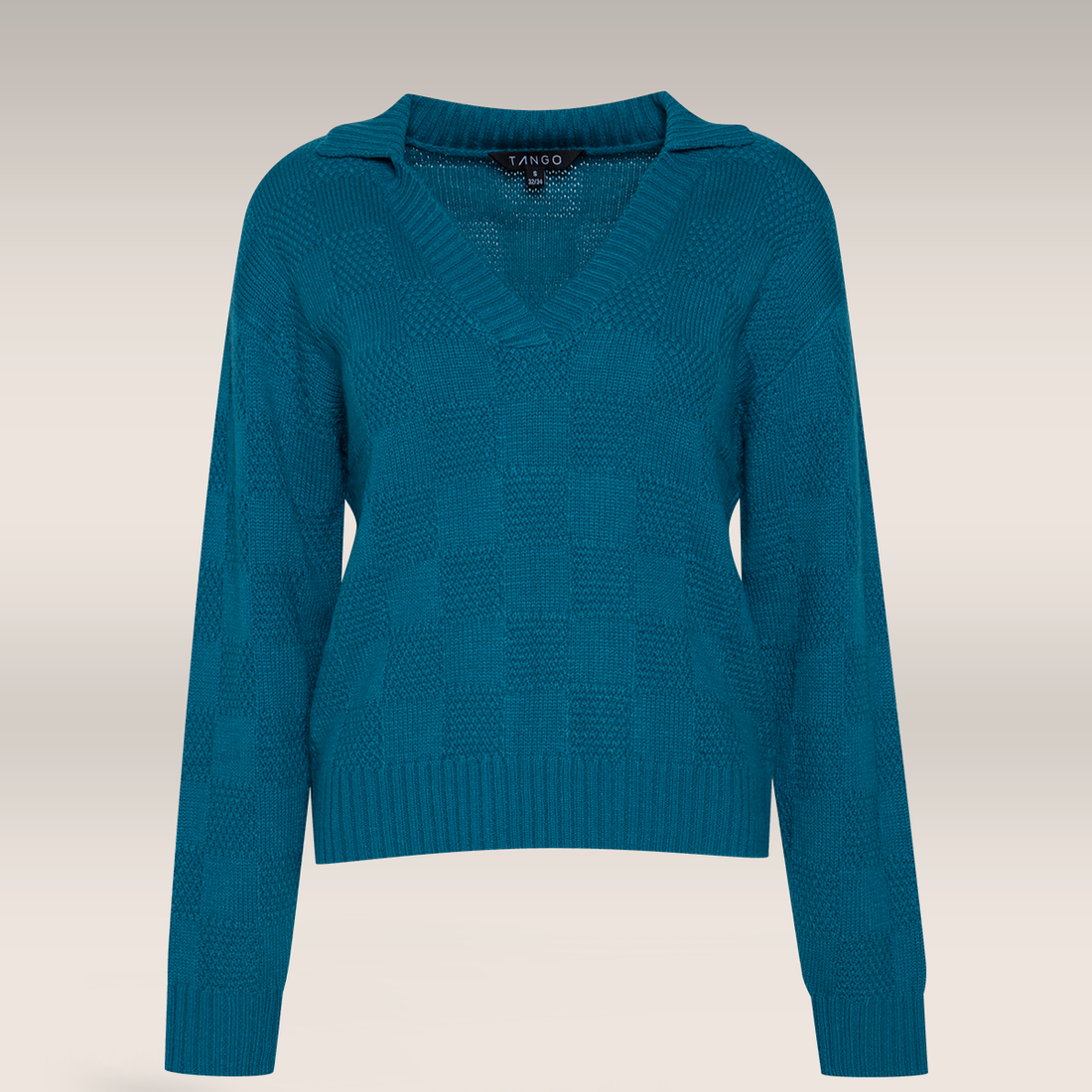 Collared block knit pullover teal-TEAL-M