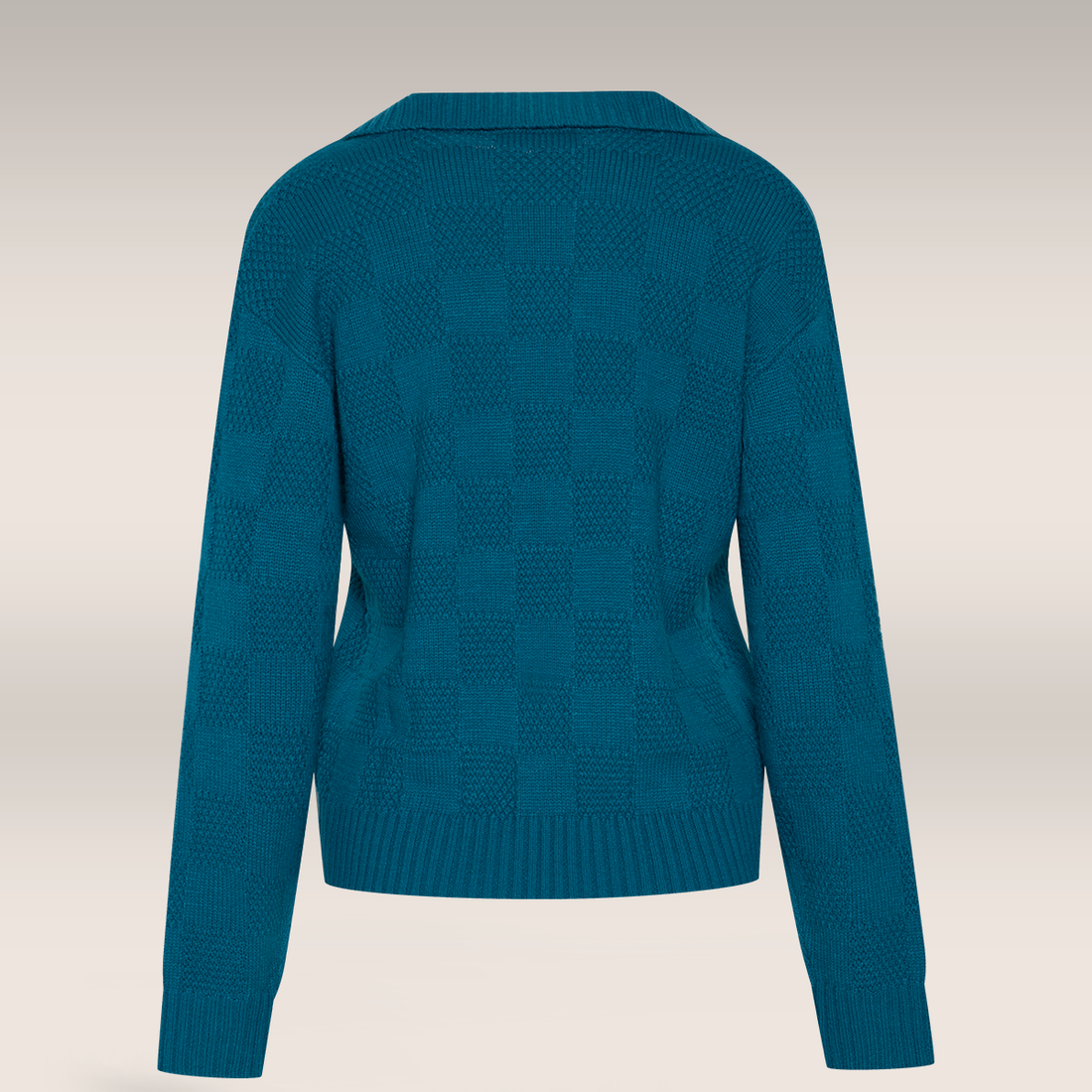 Collared block knit pullover teal-TEAL-M