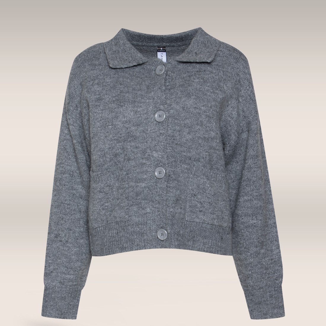 Collared boxy cardi grey melange-GREY MELANGE-S