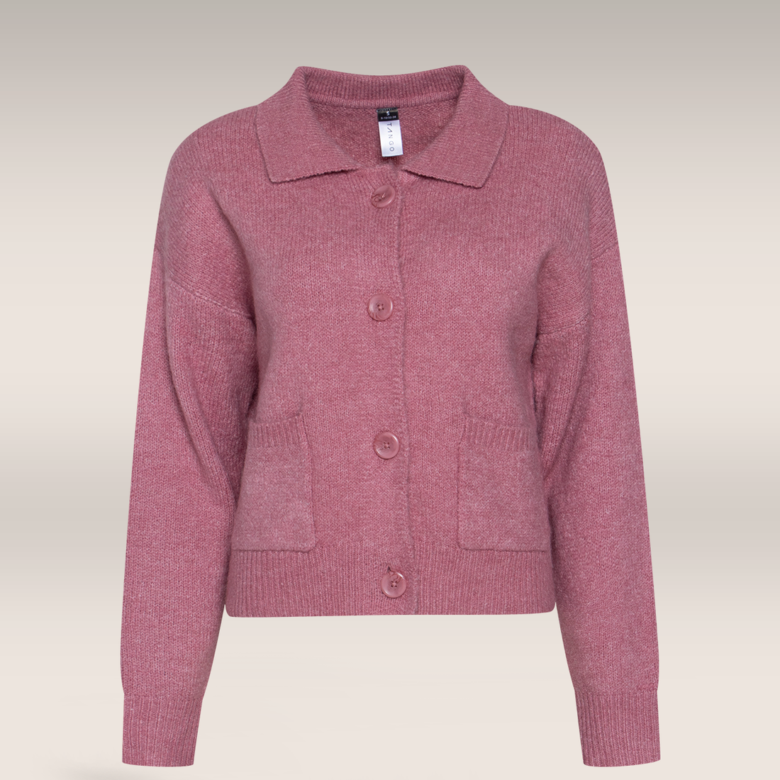 Collared boxy cardi heather rose-DUSTY PINK-S