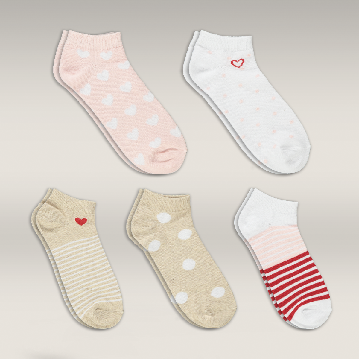 5 Pack lowcut socks heart-ASSORTED-4-7