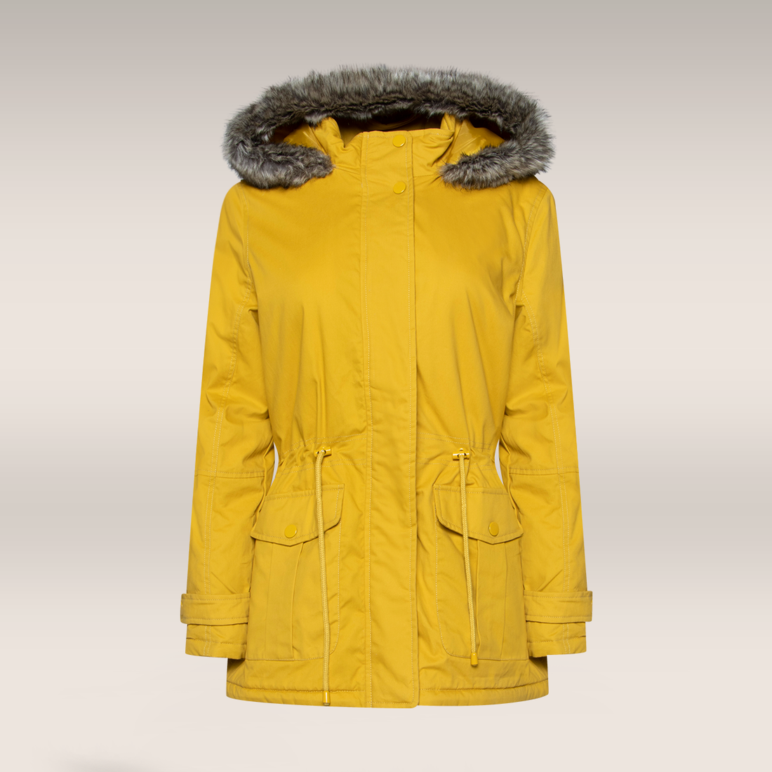 New Fur hood  Cotton Twill Parka golden yellow-OCHRE-38