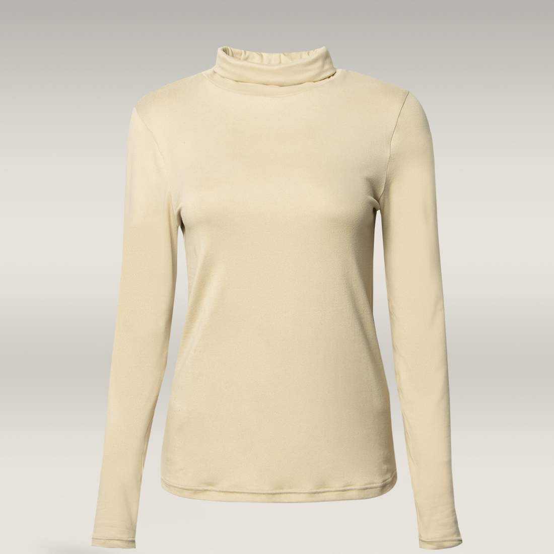 Plain polo neck cream l sleeve T-Shirt-CREAM-M