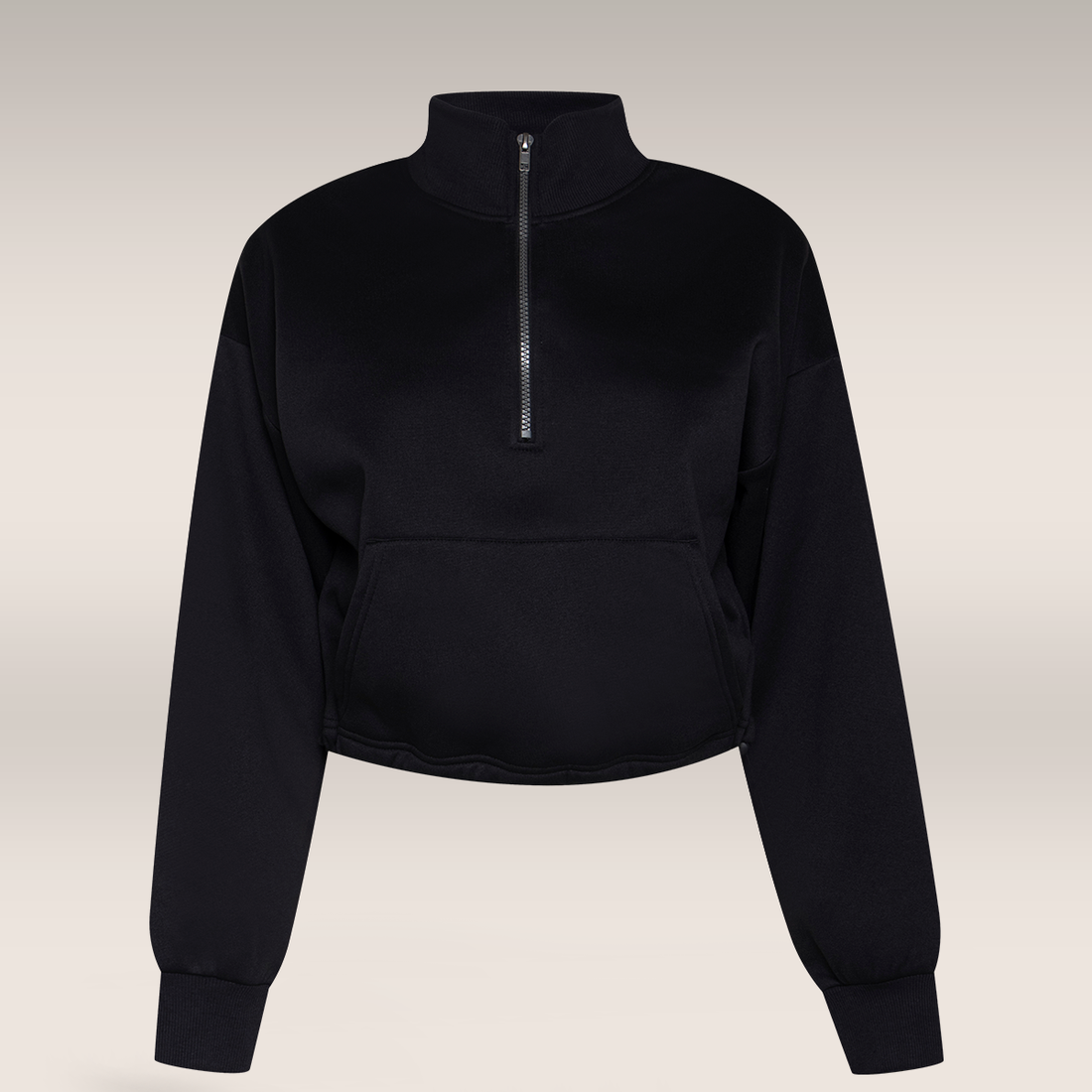 LSLV CROPPED HALF ZIP BLACK HOODIE-BLACK-M