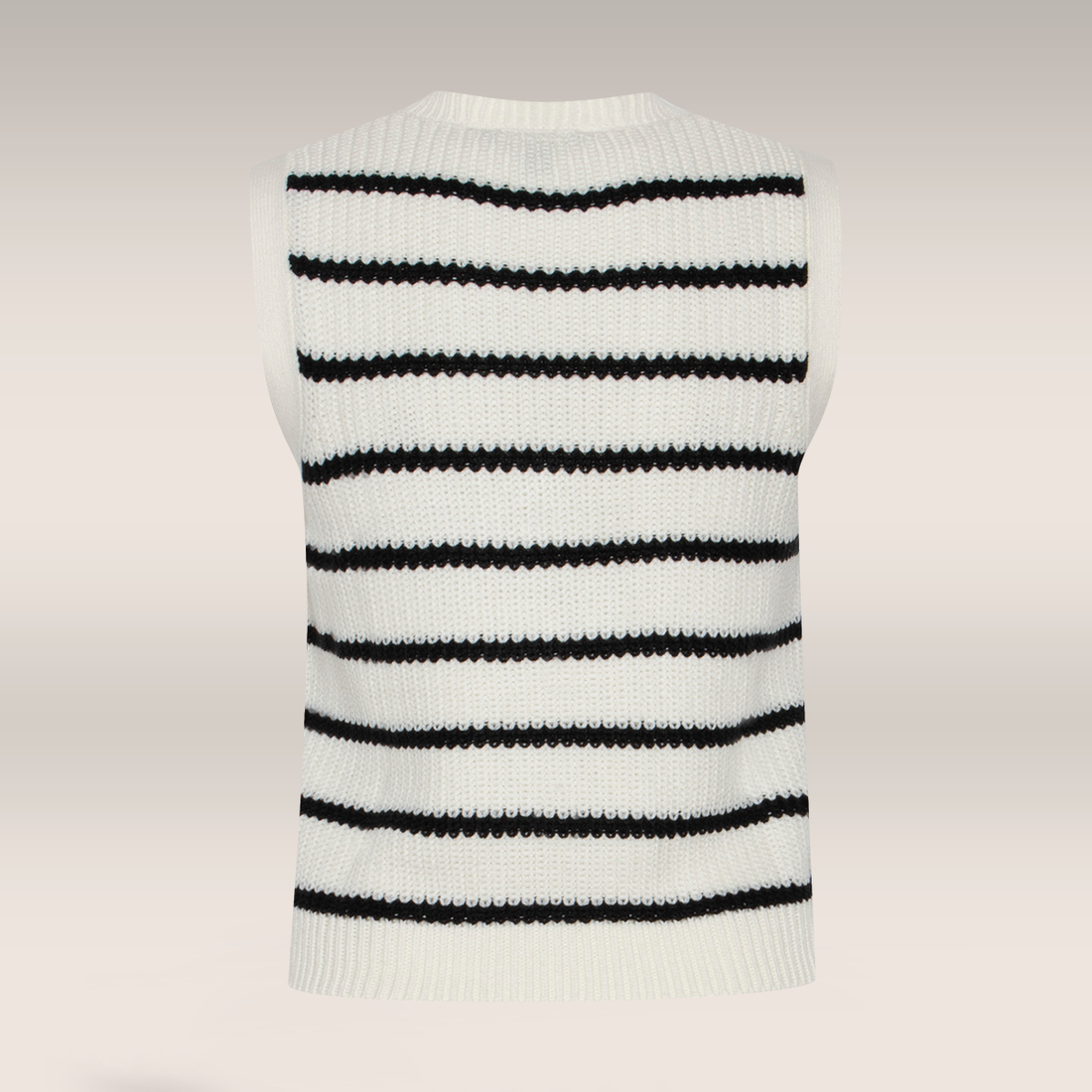 STRIPE V-NECK SLEEVELESS PULLOVER VANILLA BLACK-CREAM-M