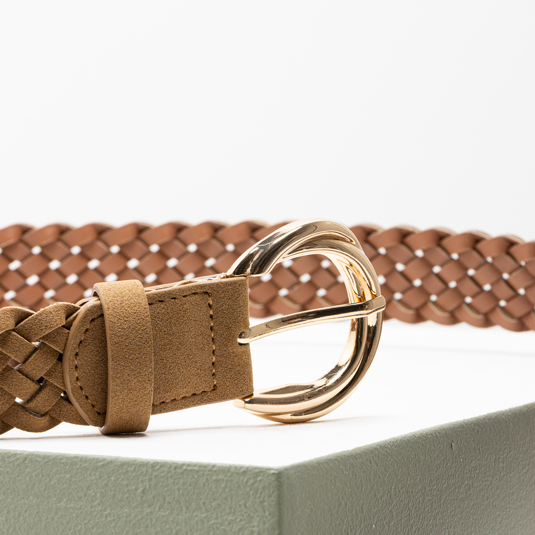 Plaited suede belt tan-TAN-S/M