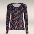 Scoop neck long sleeve tee  floral ditsy black-BLACK-M