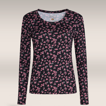 Scoop neck long sleeve tee  floral ditsy black-BLACK-M