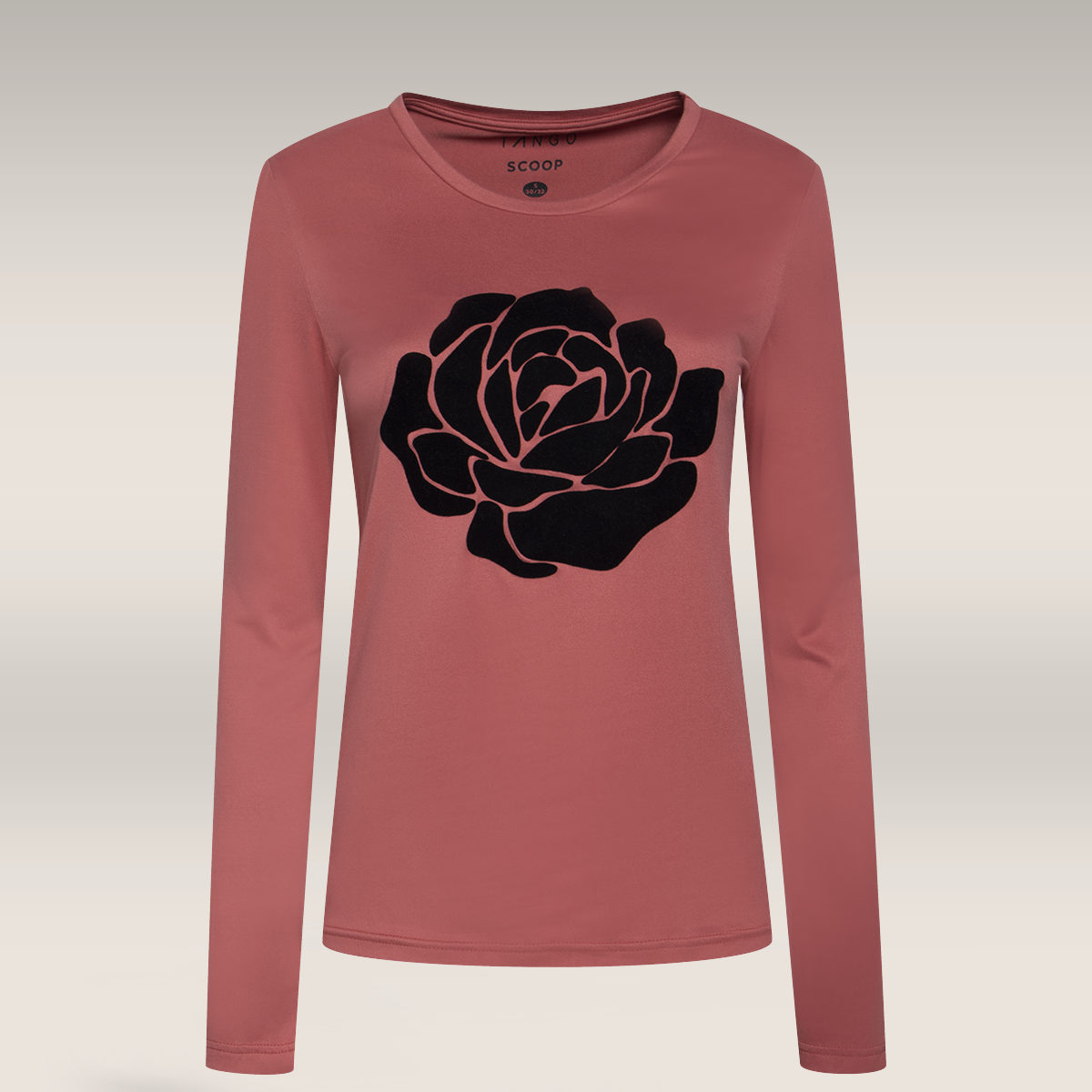 Scoop neck  long sleeve tee  flock flower dusty pi-DUSTY PINK-M