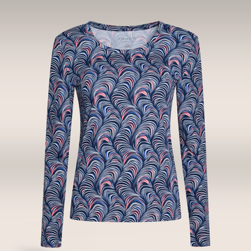 Scoop neck  long sleeve tee  geo print navy-NAVY-M