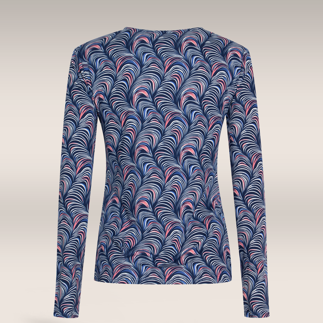 Scoop neck  long sleeve tee  geo print navy-NAVY-M