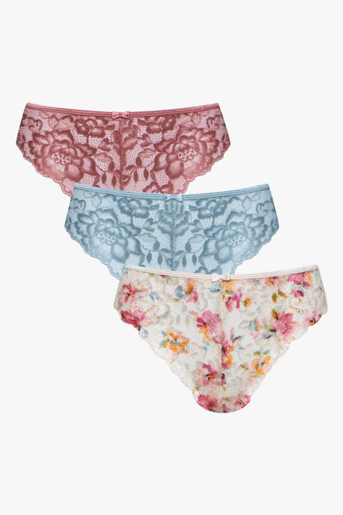 3 PACK THONG LACE FLORAL CORAL SKY-ASSORTED-M