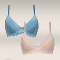 2 PACK SML BALCONETTE LACE SKIN TURQ-BEIGE-34 B