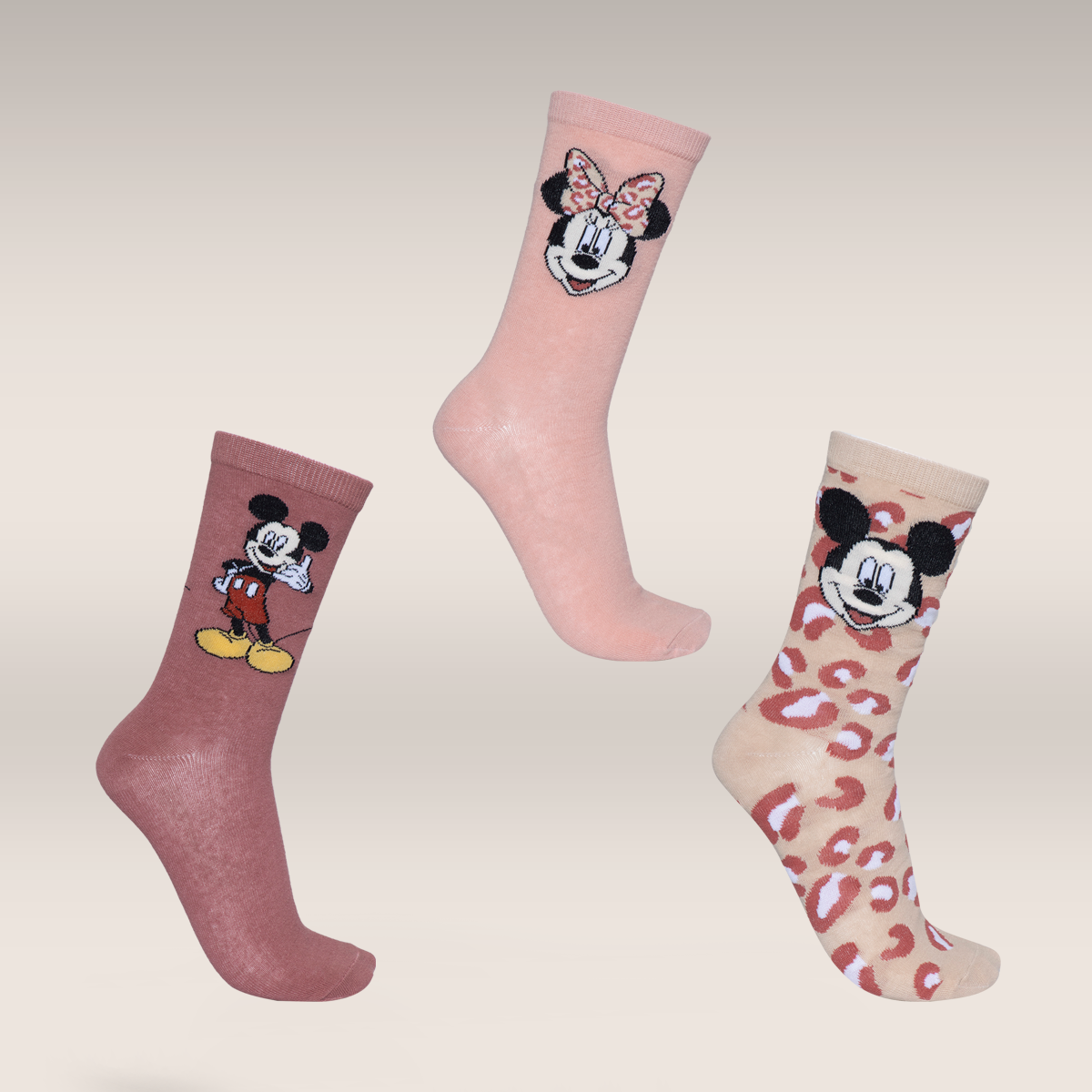 3 Pack anklet mickey mouse pink-DUSTY PINK-4-7