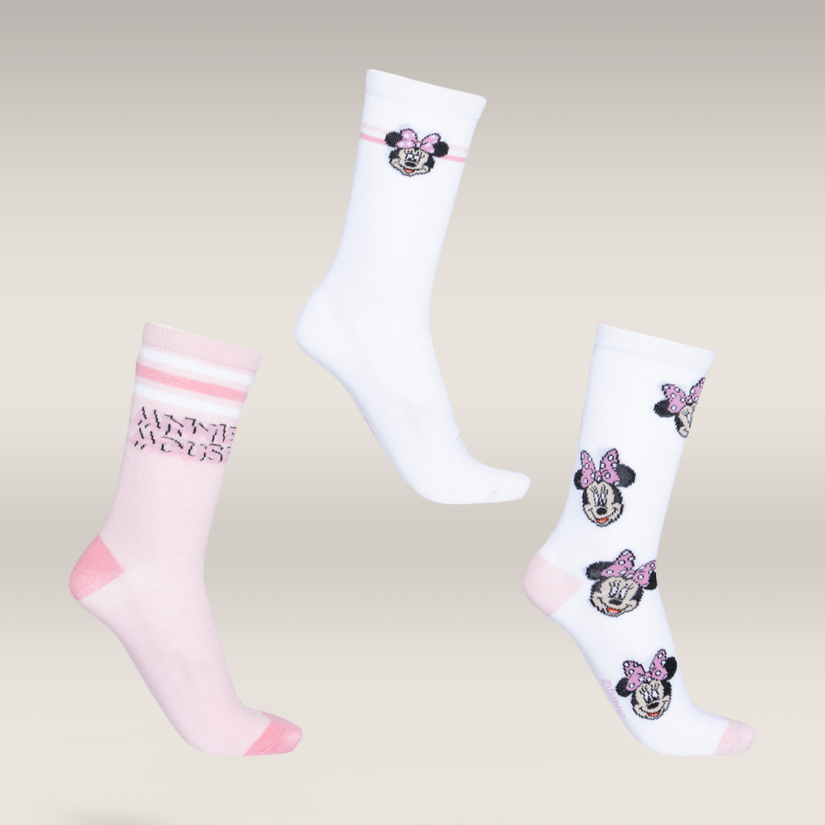 3 PACK ANKLET SOCK MINNIE MOUSE PINK-MID PINK-4-7