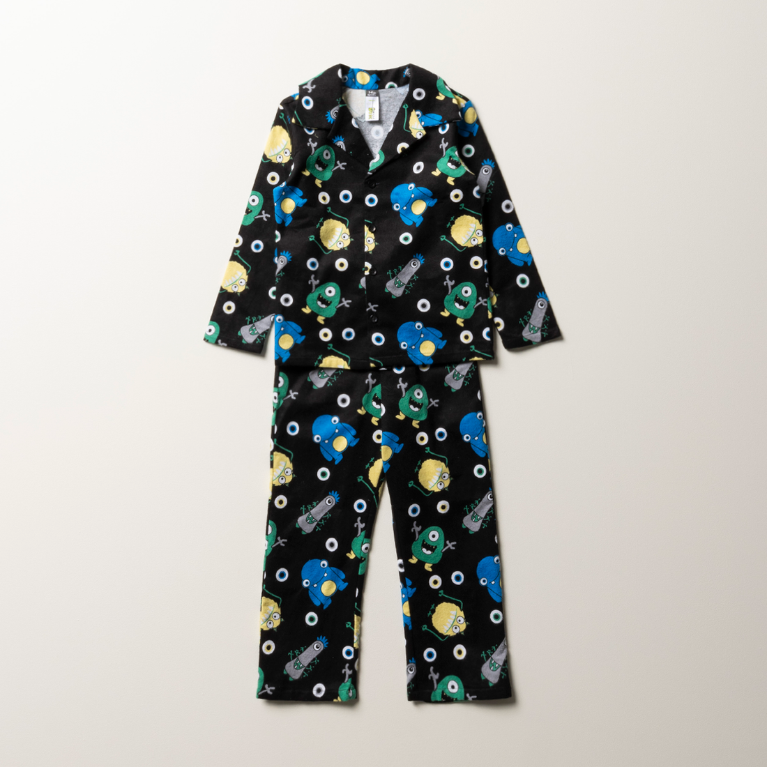 Monster long sleeve flannel pj black-BLACK-2-3 YRS