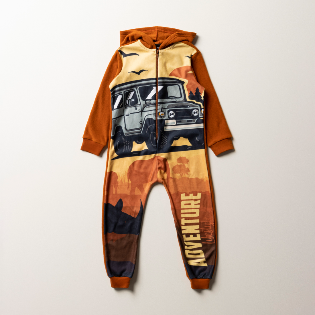 Adventure coral fleece onesie tobacco-TABACCO-2-3 YRS