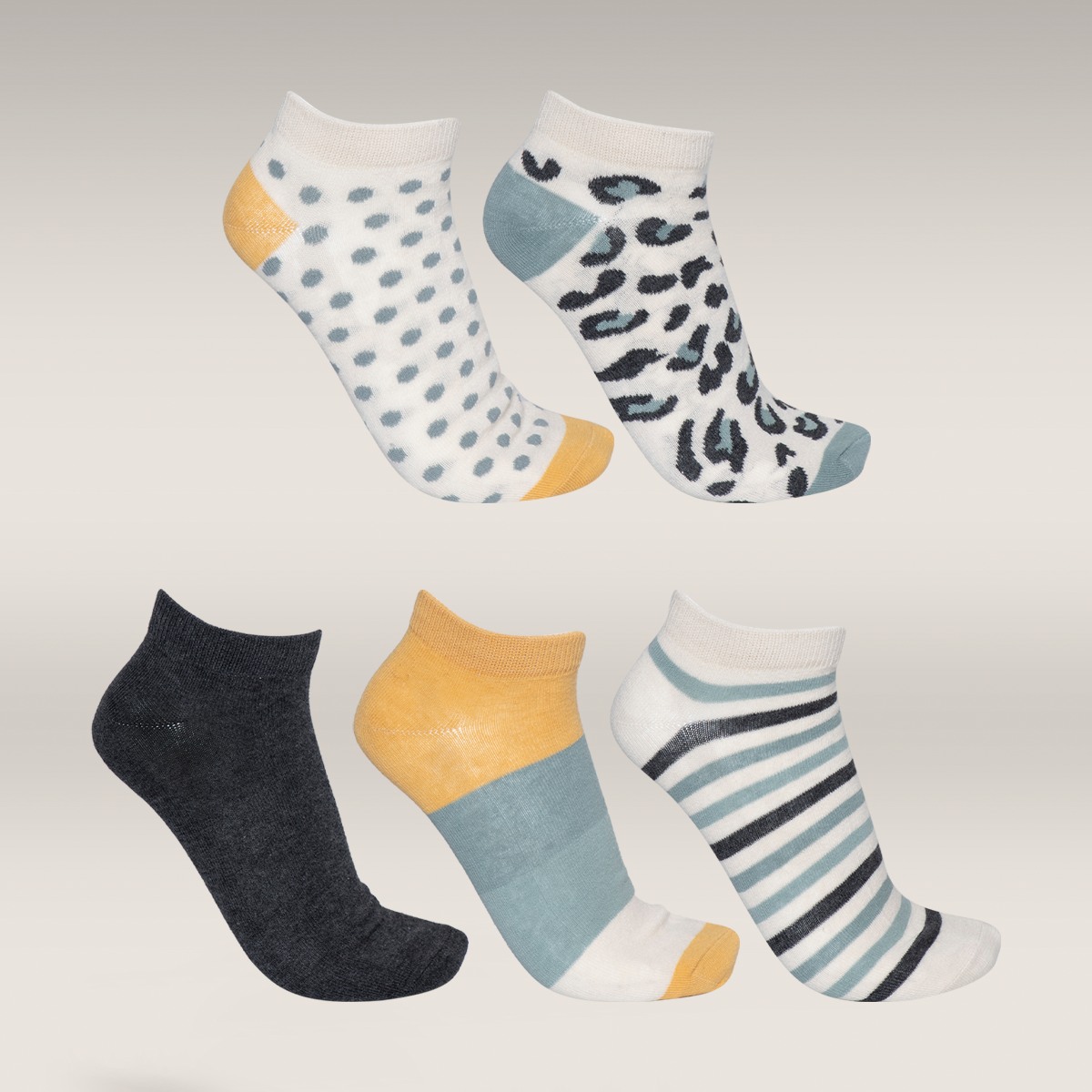 5 Pack lowcut socks stone leopard-ASSORTED-4-7