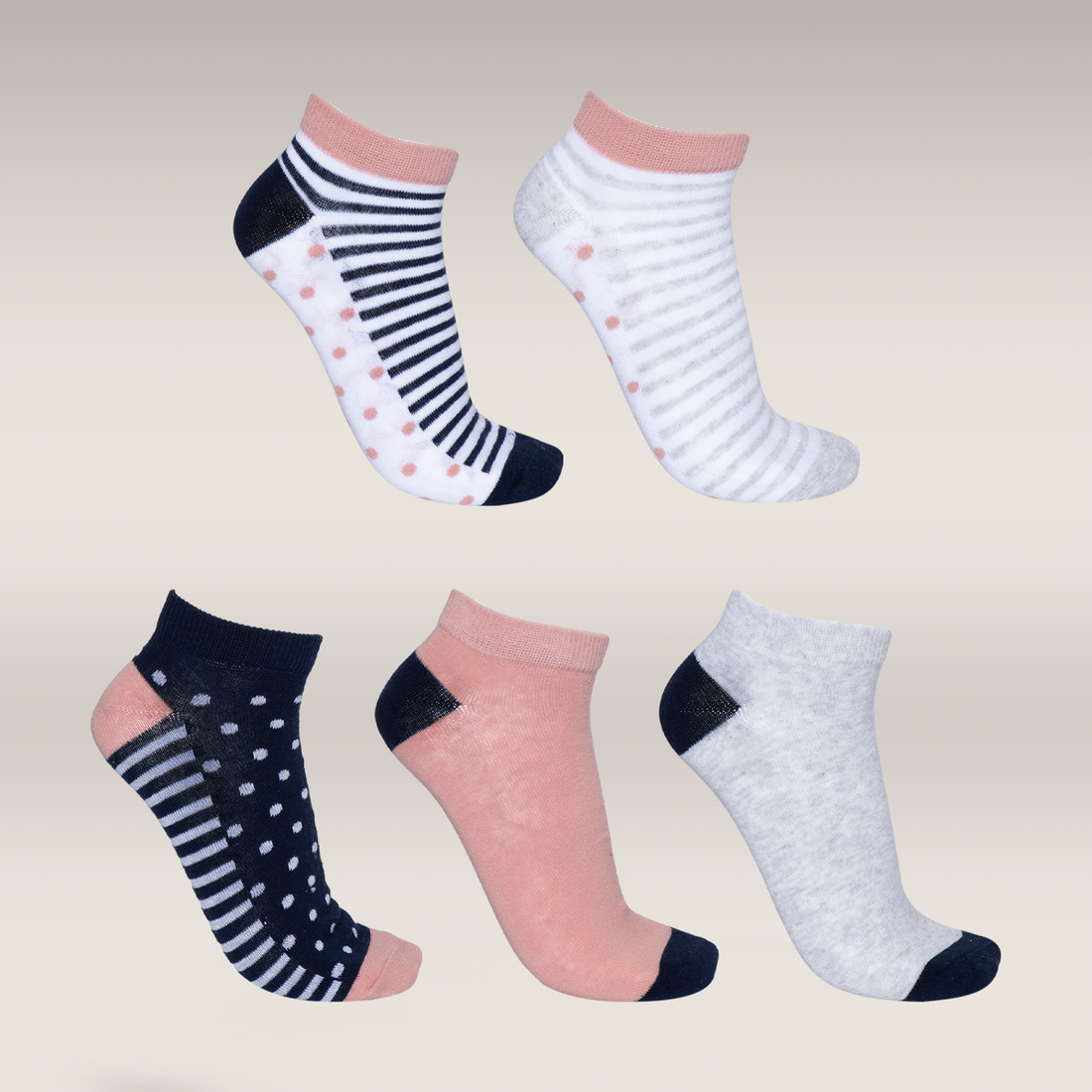 5 Pack lowcut socks pink spots-ASSORTED-4-7