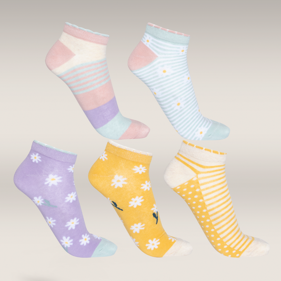 5 Pack lowcut socks yellow daisy-ASSORTED-4-7