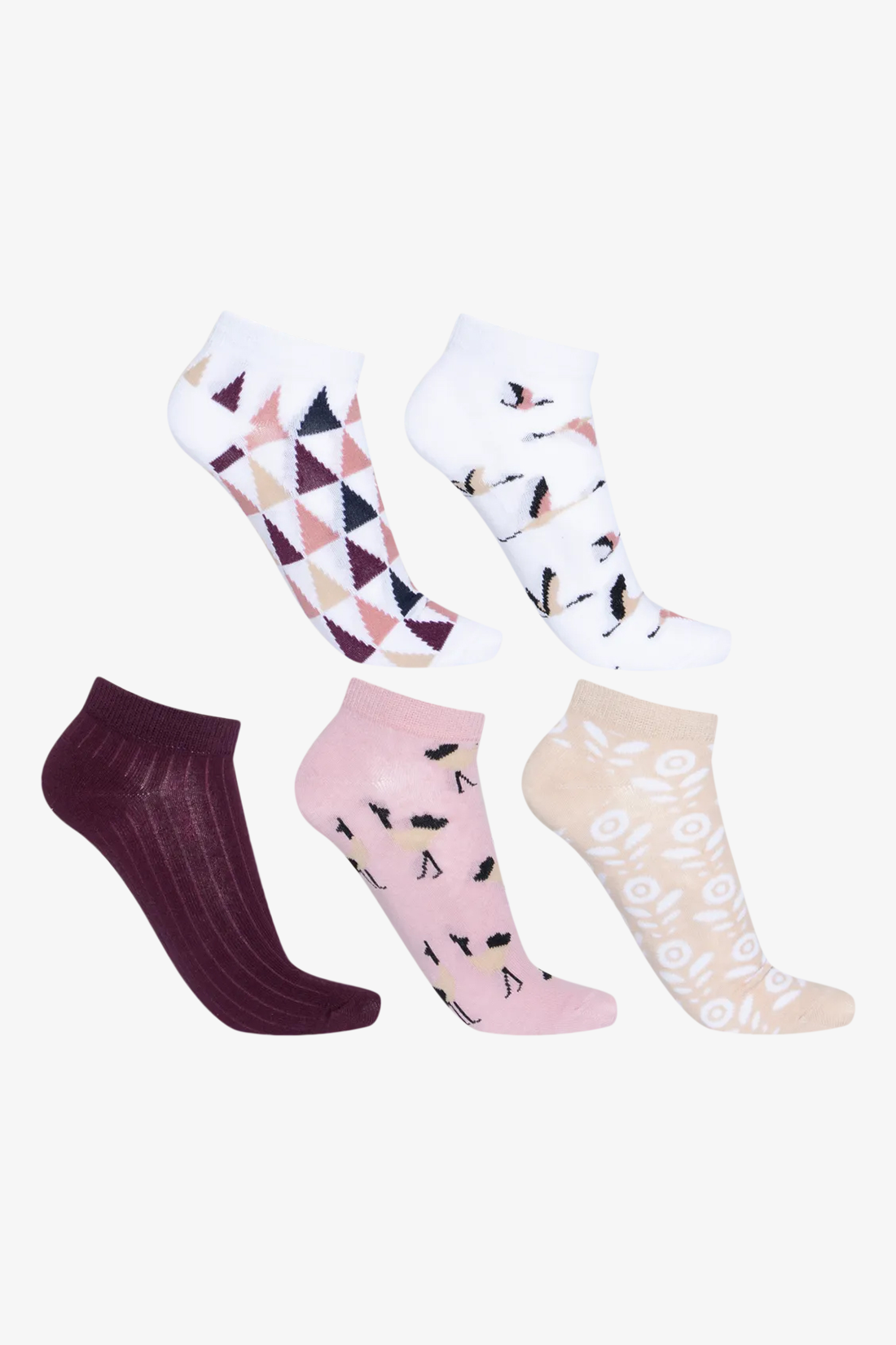 5 Pack lowcut socks pink bird-ASSORTED-4-7