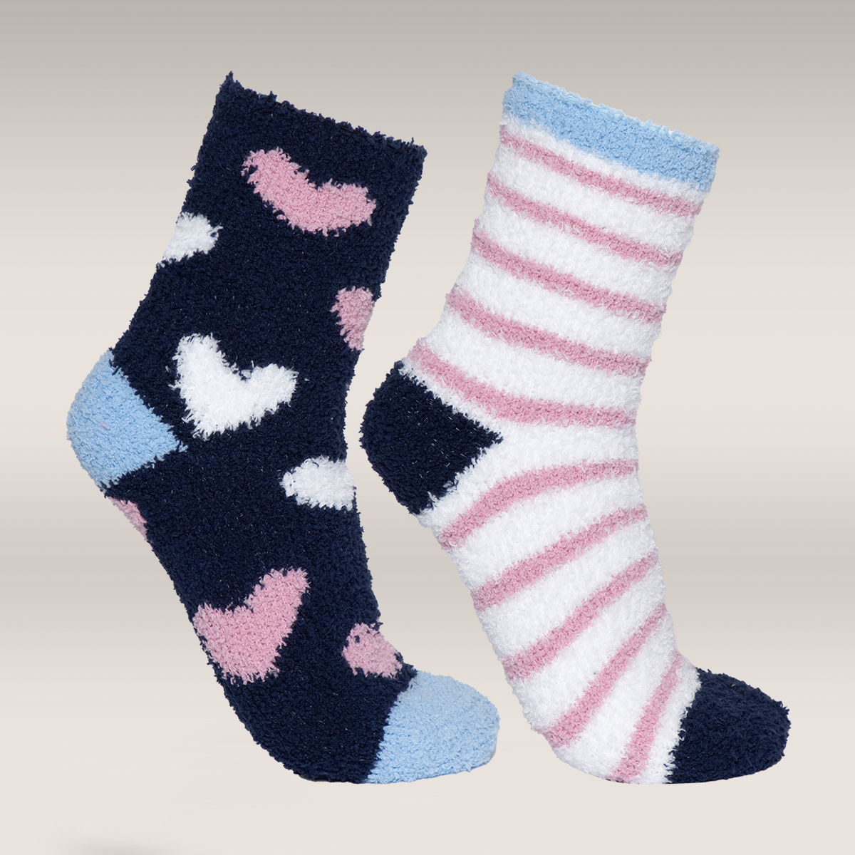 2 Pack chunky socks navy hearts-ASSORTED-4-7