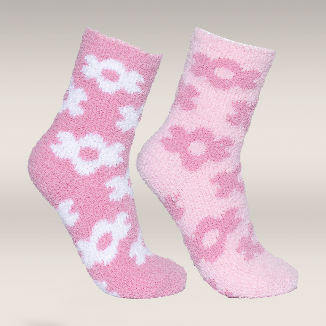 2 Pack  chunky socks pink flowers-ASSORTED-4-7