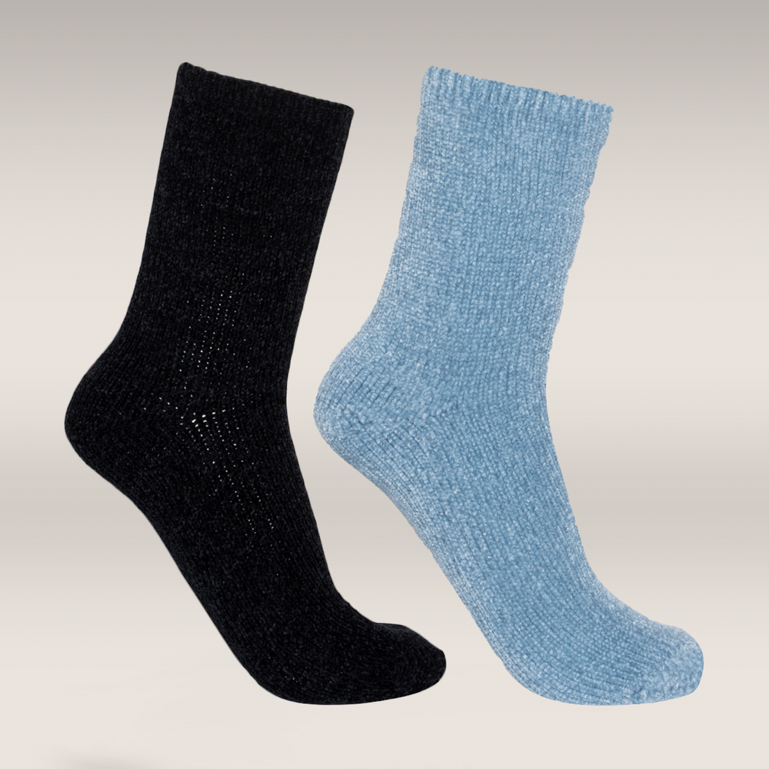 2 PACK  CHENILLE SOCKS BLUE AND BLACK-ASSORTED-4-7