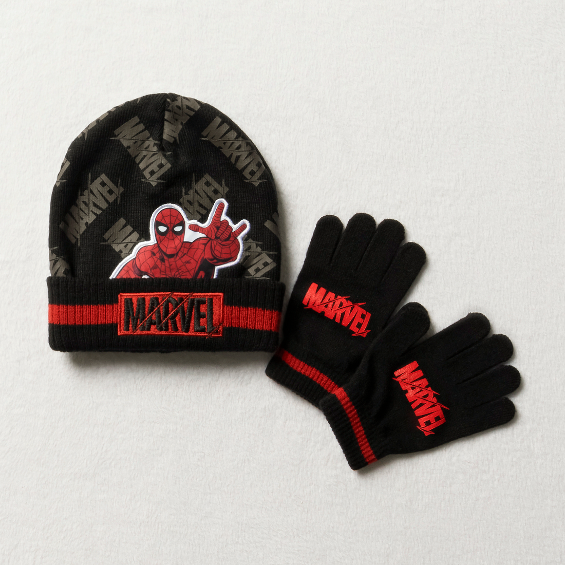 Spider-Man 2 piece hat set black-BLACK-54 CM