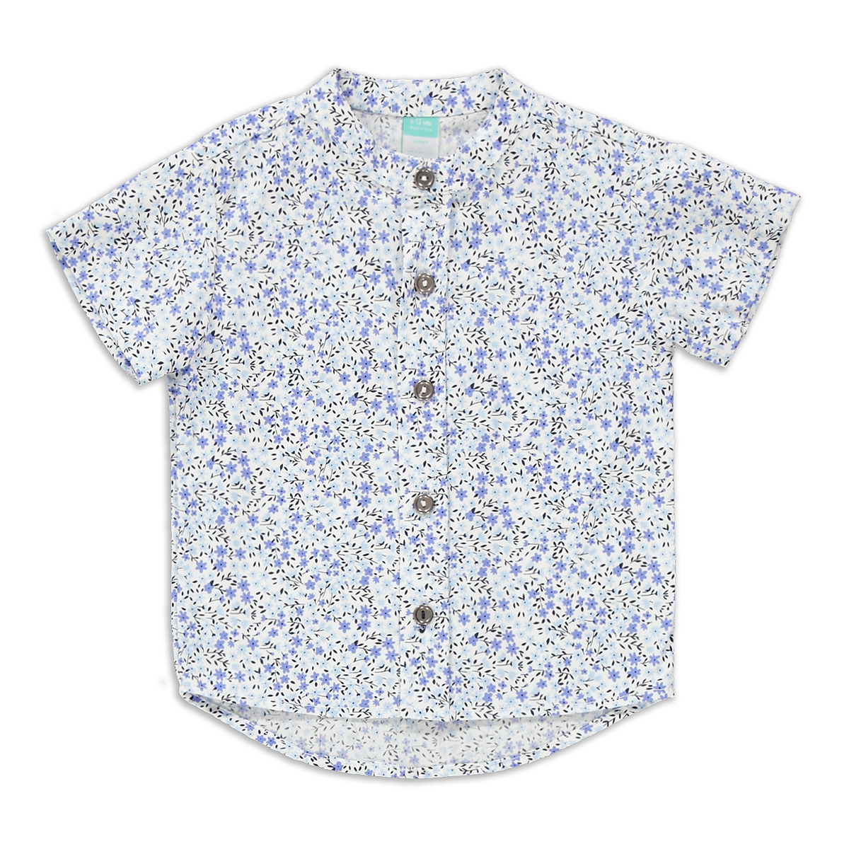 Short sleeve floral cotton poplin shirt-MID BLUE-12-18 MTHS