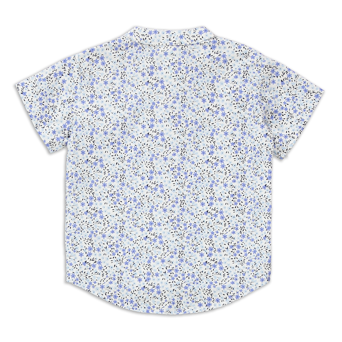 Short sleeve floral cotton poplin shirt-MID BLUE-12-18 MTHS