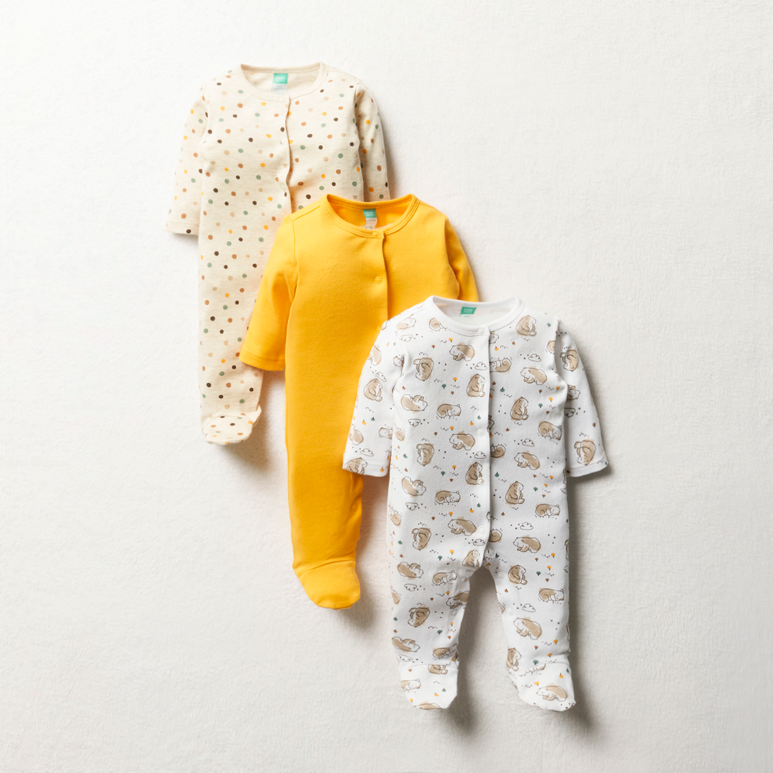 3PK BABYGROW MFW UNI UNI BEAR PRINT-OATMEAL-6-12 MTHS