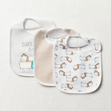 3PK BIB MFW  BOY LITTLE PUPS PRINT-BEIGE-ONE SIZE