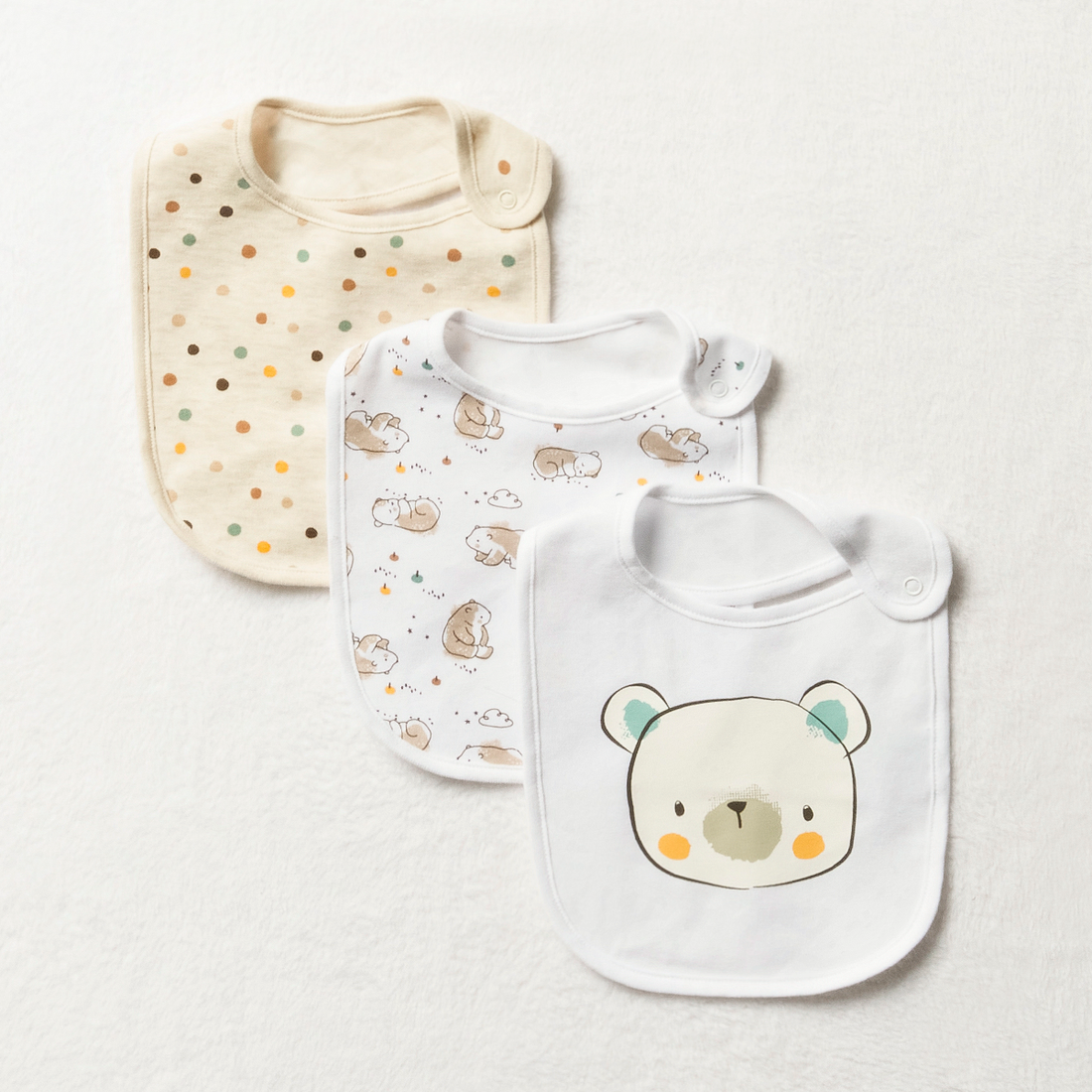 3PK BIB MFW UNI UNI BEAR PRINT-OATMEAL-ONE SIZE