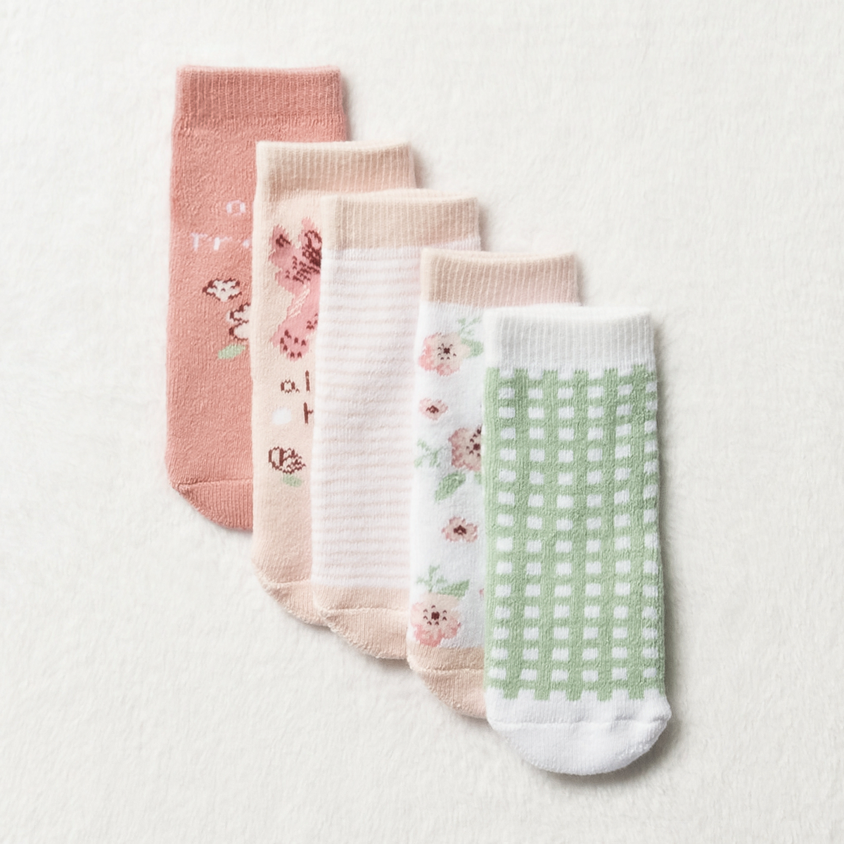 FLORAL AND BIRDS NB 5PK SOCKS-LIGHT PINK-NEW BORN