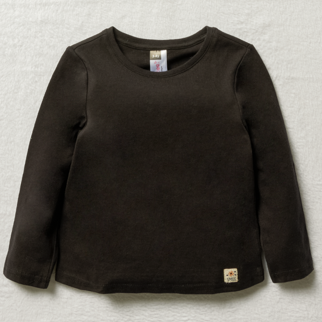 Long sleeve basic tee black-BLACK-3-4 YRS