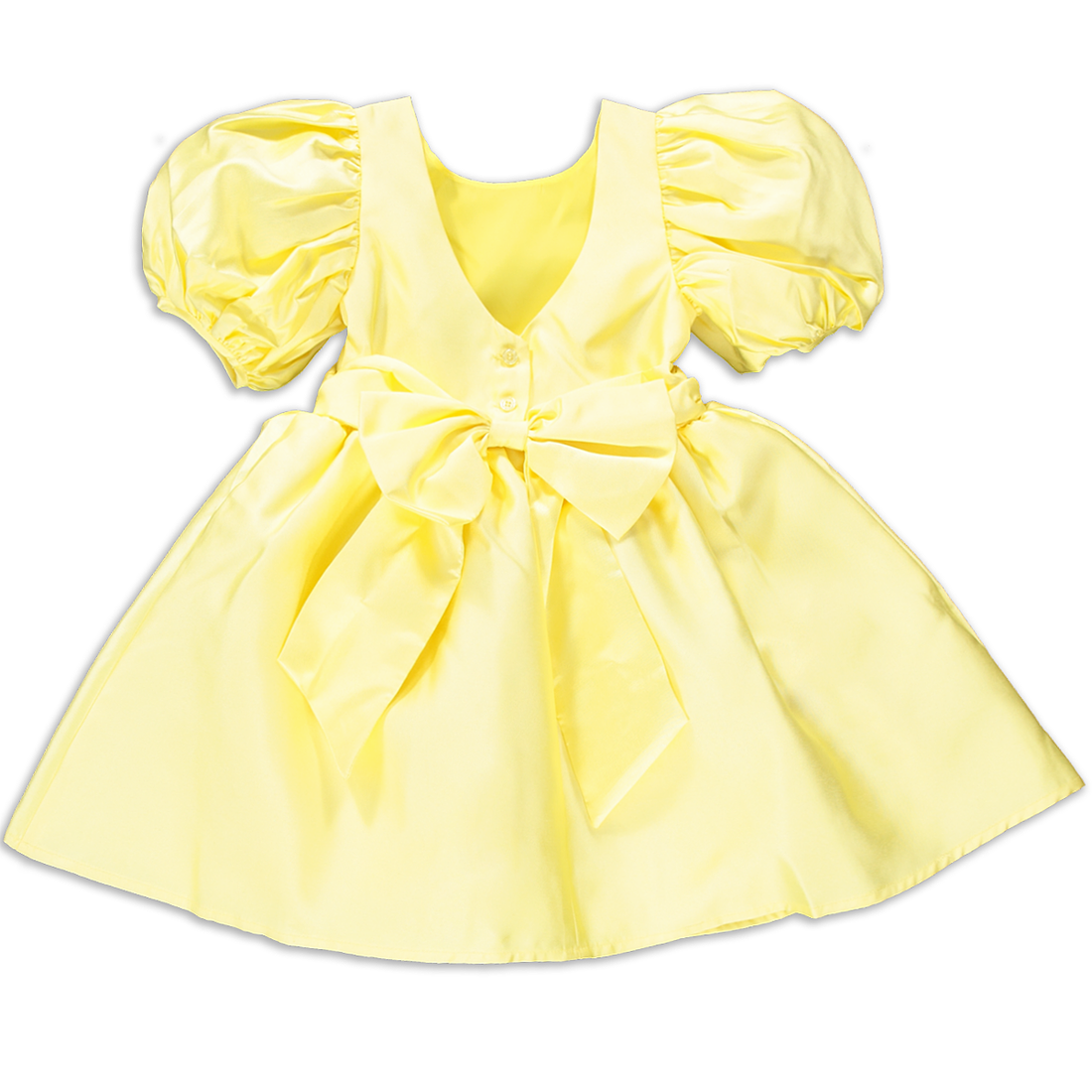 Puff sleeve dress with fabric belt butter yellow-BUTTER-3-4 YRS