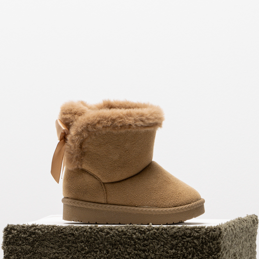 Bow fur slipper high nude-NUDE-3