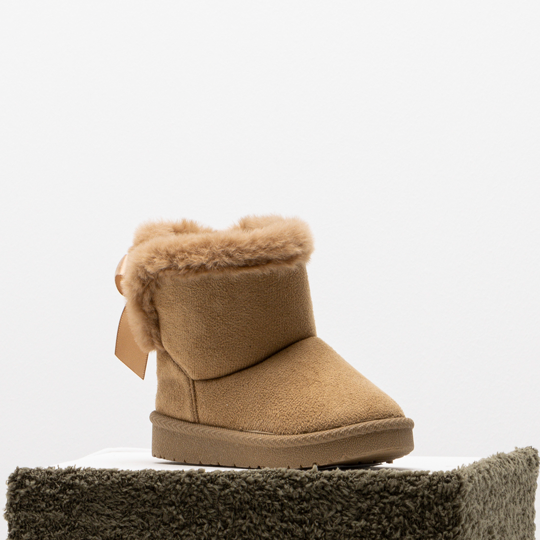 Bow fur slipper high nude-NUDE-3